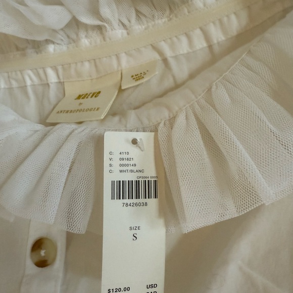 Anthropologie White Ruffled Off the Shoulder Blouse - Picture 3 of 3